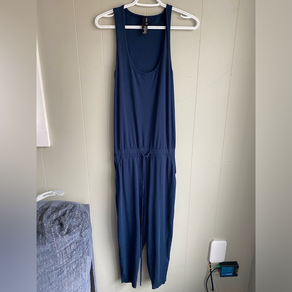 Bobi Los Angeles Womens Blue Cotton Romper Size S Sleeveless Boat Neck Casual